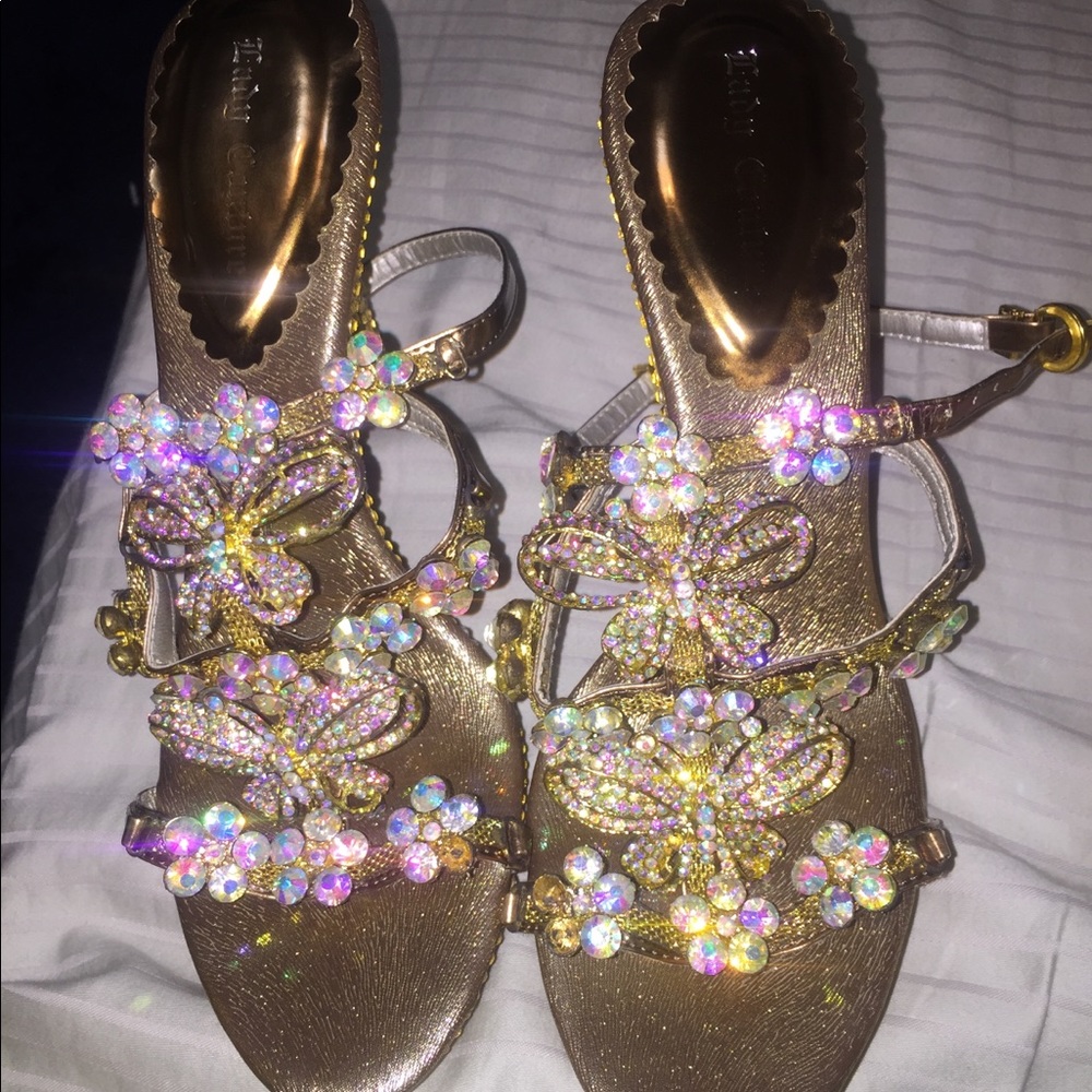 Gold crystal heels by lady couture